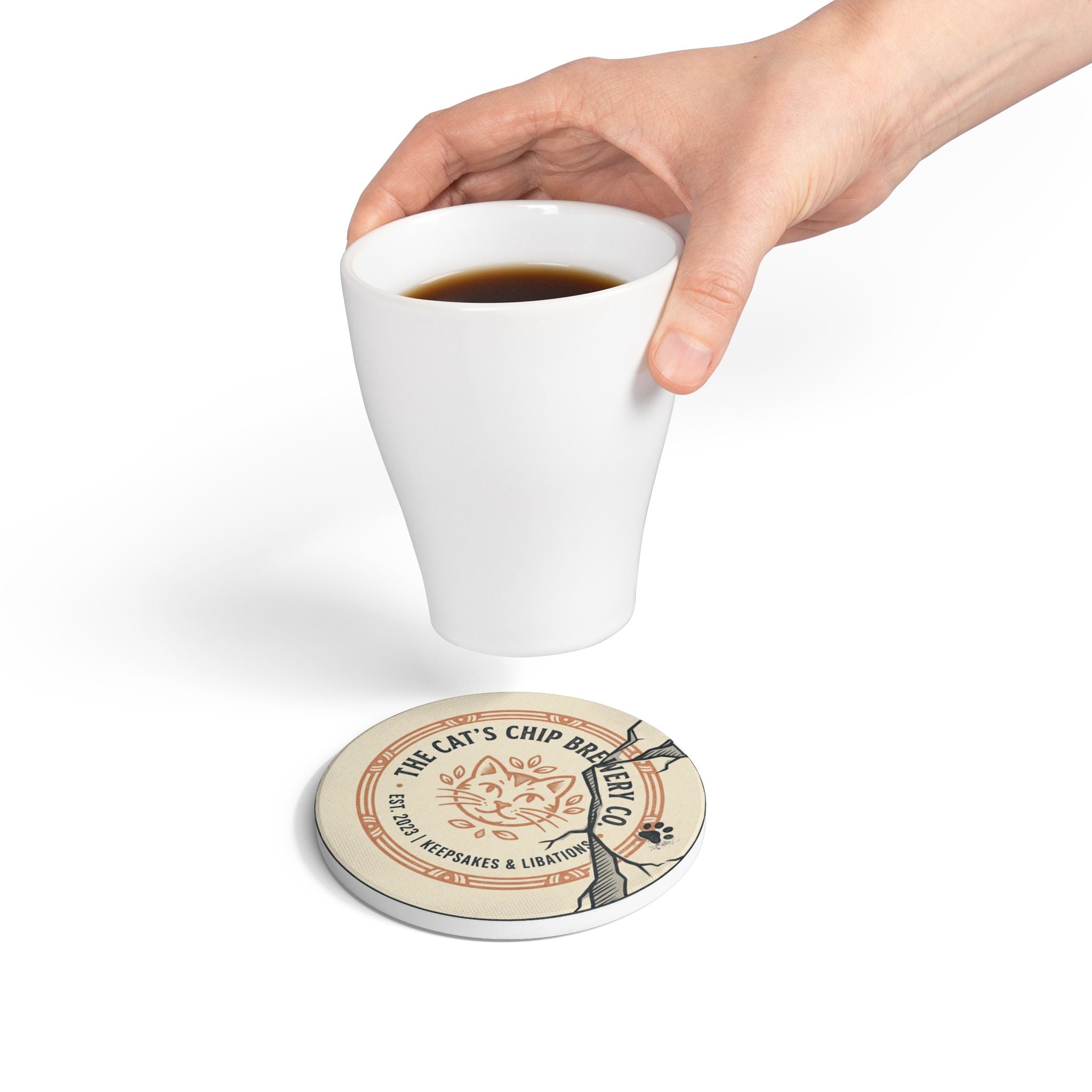 Cat's Chip Brewery Co. Ceramic Coaster – Cute Cat Logo Drink Coaster