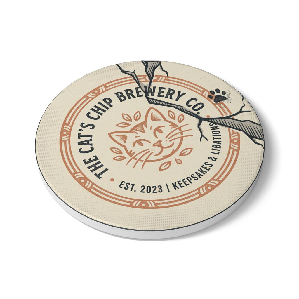 Cat's Chip Brewery Co. Ceramic Coaster – Cute Cat Logo Drink Coaster
