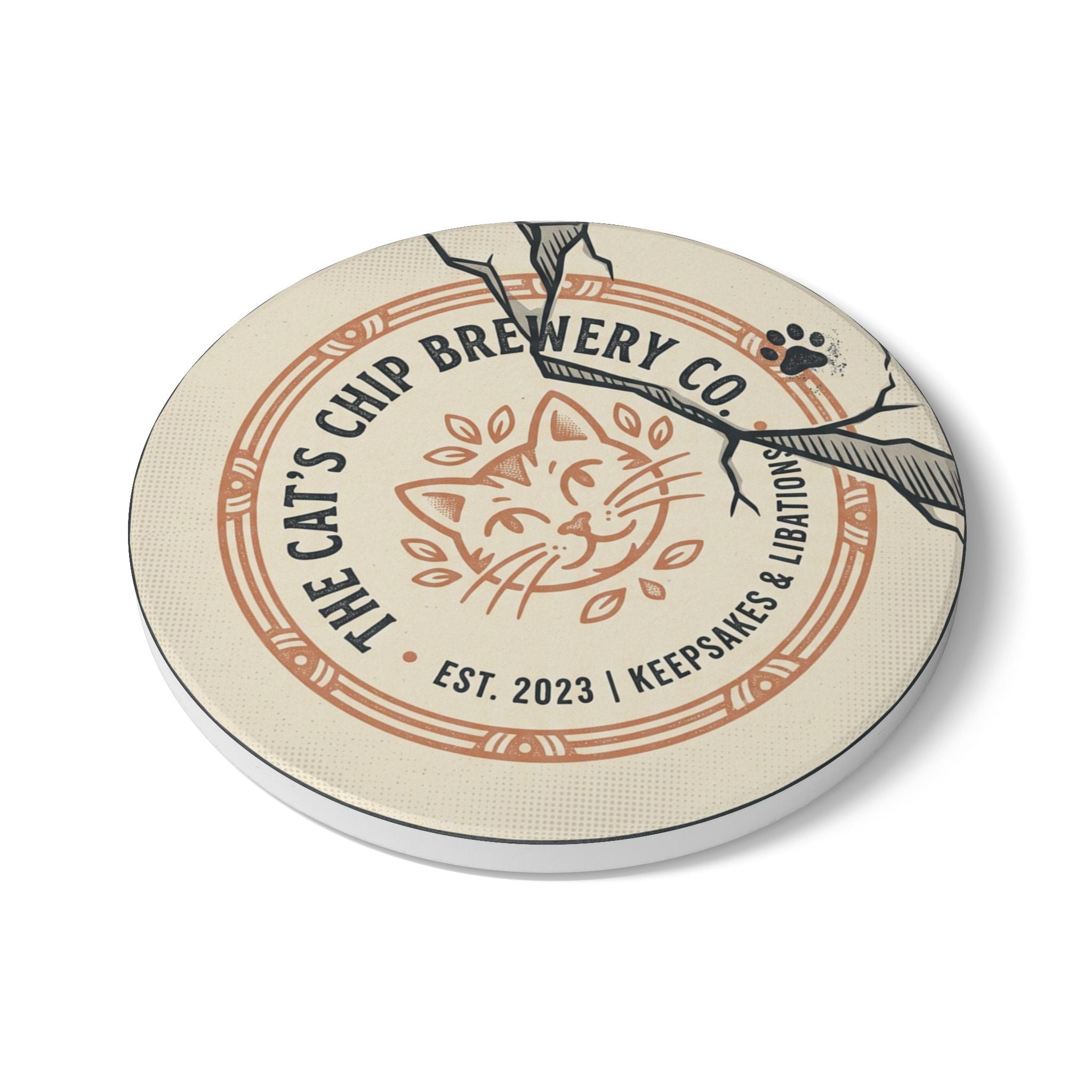 Cat's Chip Brewery Co. Ceramic Coaster – Cute Cat Logo Drink Coaster